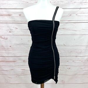 Michael Costello Revolve Asymmetrical One Shoulder Zipper Hailey Mini Dress LBD